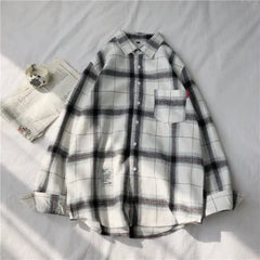 Harajuku Plaid Shirts Men's Spring Autumn Winter High Quality Casual