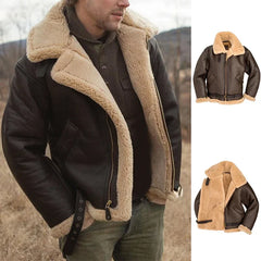 Men's Faux Leather Classic Brown Black Bomber Jacket Winter Shearling