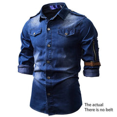 2023 New Men's Denim Turn-down Collar Shirt Coat Fashion Casual Daily