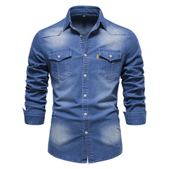 Fashion Autumn Cotton Denim Shirts Men Casual Long Sleeve Quality