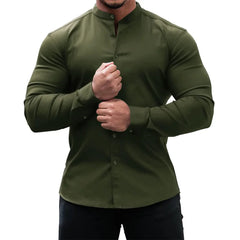 High Elasticity GYM Long Sleeved Men's Shirt Solid Summer Casual