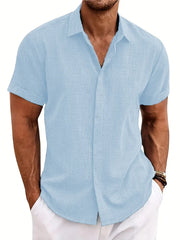 Selling men's short-sleeved shirt Summer solid color lapel casual