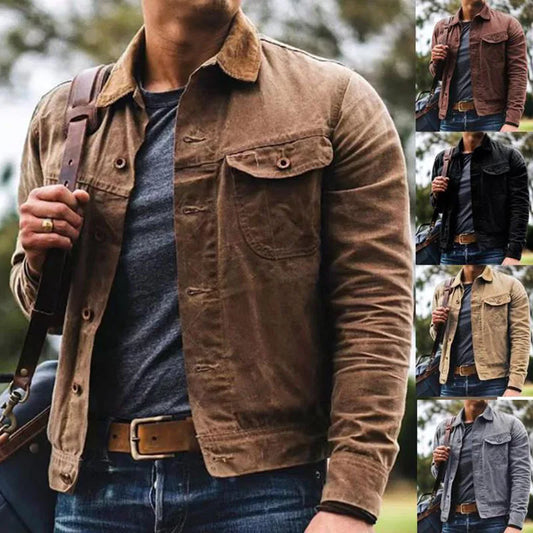 Autumn Retro Male Jacket Canvas Cotton Khaki Military Uniform Light