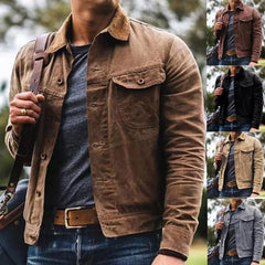 Autumn Retro Male Jacket Canvas Cotton Khaki Military Uniform Light
