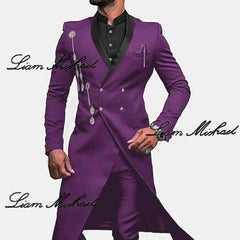 Indian Style Men's Suit 2 Piece Long Jacket Pants Wedding Groom Tuxedo