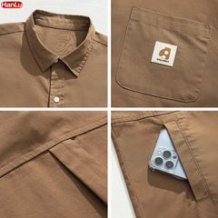 Japan Style Cargo Shirts Men Summer  Pure Cotton Loose Casual Pocket