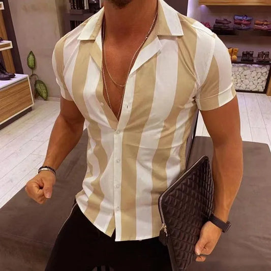 Men's Shirts Holiday Hawaiian Beach Shirts Striped Print Tops Business