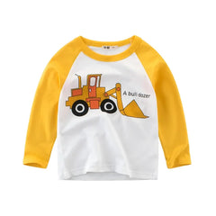 2024 Boys Clothes Cartoon  Excavator T-shirt for Boy Autumn New