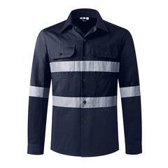 Navy Blue Hi Vis Shirt Long Sleeve Coton Safety Shirt Work Wear