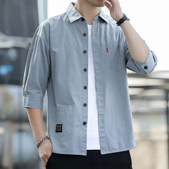 Business Casual Fashion Shirts Turn-down Collar Loose Handsome Three