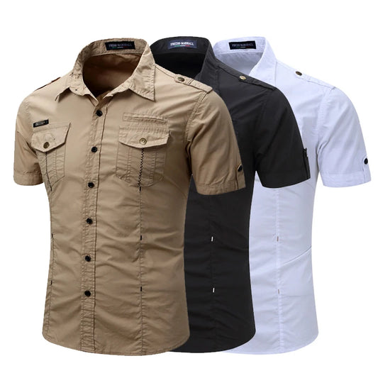 New Mens Military Shirt Business Slim Fit Short Sleeve Casual Shirts