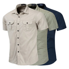 Fashion Mens Shirt Casual Business Shirt Short Sleeve Military Cargo