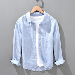 Linen Shirt Men's Seasonal Long Sleeved Top Korean Linen Breathable