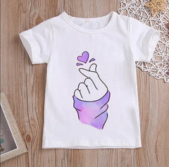 Girls  Than Heart Print T Shirt Unisex Harajuku Tee Clothes Children
