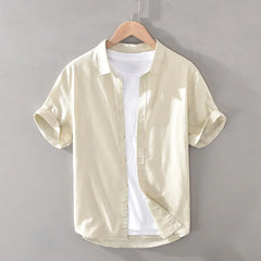 Cotton Linen Shirts For Men Casual Short Sleeve Tops Oversize Solid