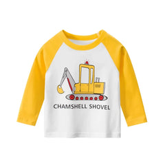 2024 Boys Clothes Cartoon  Excavator T-shirt for Boy Autumn New