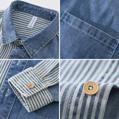 New Men's Denim Shirts Spring High Street Loose Long Sleeves Jean Tops