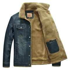 Men's Denim Jacket Fleece Thick Winter Warm Windbreaker Casual