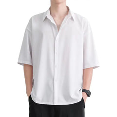 Loose Fit Shirt Breathable Solid Color Men's Summer Shirt with