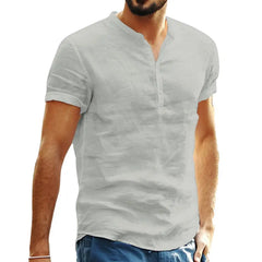 Summer New Men's Solid Color Short-Sleeved T-shirt Cotton And Linen