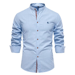 New 100% Cotton Linen Shirt Men Solid Color Embroidery Brand Shirts