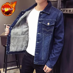 Male Jean Coats with Sheep Padding Men's Denim Jacket Wide Sleeves