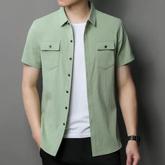 Safari Style Men Short Sleeve Shirt Summer New Fashion Male Clothes