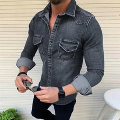 New Spring Autumn Mens Jeans Shirt Long Sleeve Denim Shirts for Men