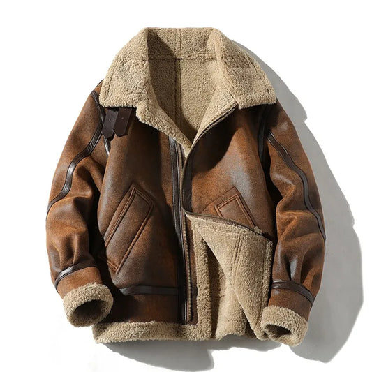 Fur Men's Autumn Winter Thickening High-end Brand Leather Jacket /