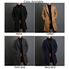 Warm and Comfortable Black Trench Coat for Men  Long Sleeve Single