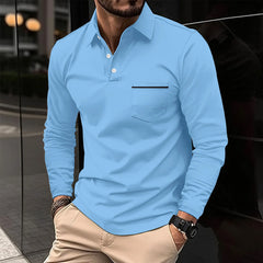 2024 men's spring long sleeve pocket T-shirt Casual business buckle