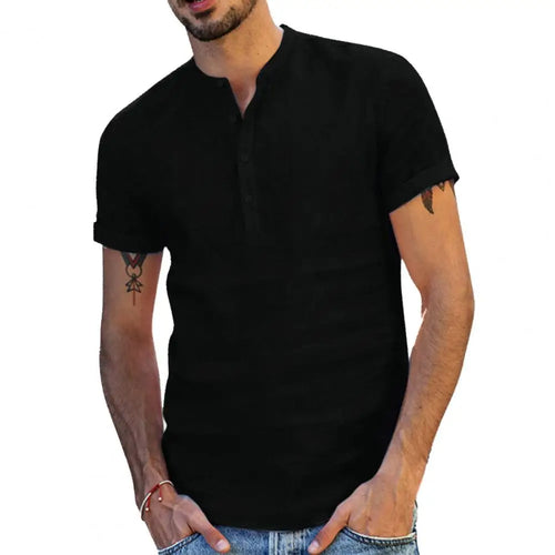 Summer New Men's Solid Color Short-Sleeved T-shirt Cotton And Linen