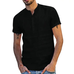 Summer New Men's Solid Color Short-Sleeved T-shirt Cotton And Linen