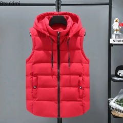 Autumn Winter Men's Parkas Vest 2024 Fashion Trend Zipper Hooded Stand