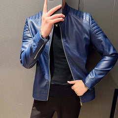 Trend Motorcycle Jacket Spring Mens Fashion Leather Jacket Slim Fit PU