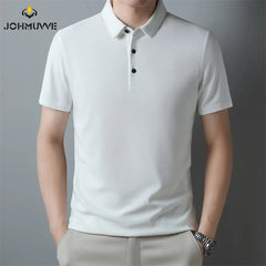 Men's Fashion Waffle Solid Short Sleeved Polo Shirt Summer Breathable