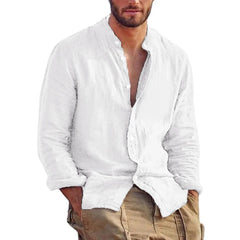 Men's Solid Color Long Sleeve Shirt Linen Cotton Shirts Trend