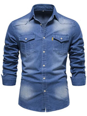 2024 Trend denim top men's non-ironing shirt Casual solid color