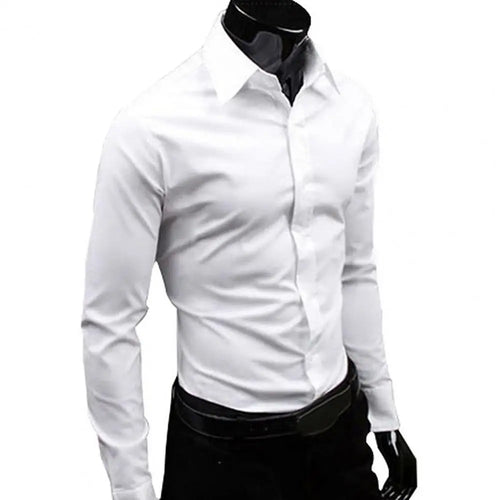 Elegant Business Shirt Button-down Closure Cotton Blend Men's Slim Fit