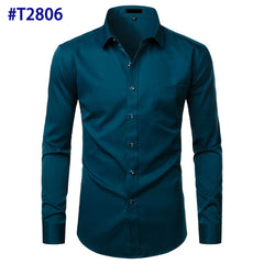 Black Bamboo Fiber Shirt Men Casual Slim Fit Mens Dress Shirts Solid