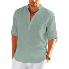 2022 New Men's Daily Business Linen Long Sleeve Solid Color Loose