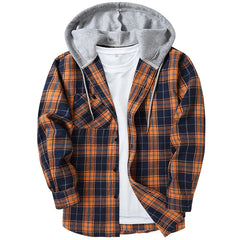 Spring Autumn Men's Checkered Shirt Hooded Flannel Warm Fashion Luxury