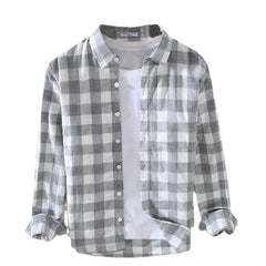 Men Clothing 2022 Autumn New Japanese Style Fresh Plaid Long-sleeved