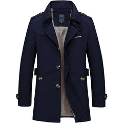 Men's Business Windbreaker Solid Casual Long Jackets Men Cotton Trench