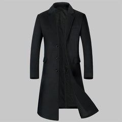 Autumn and Winter New Men's Wool Coat Long Over The Knee Suit Collar