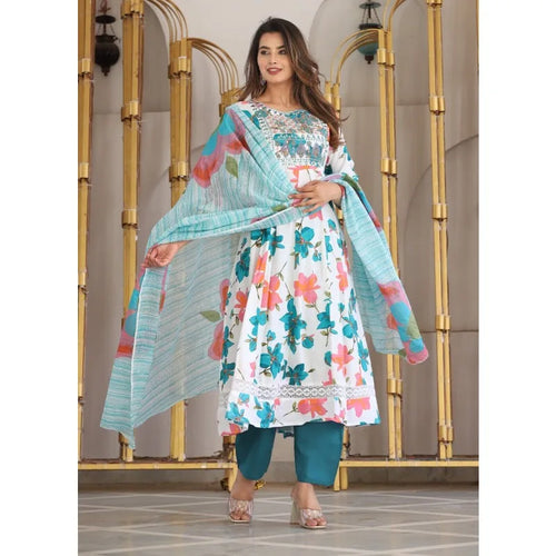 Women Printed Kurta Palazzo with Dupatta Set Readymade Kurti Pant Suit