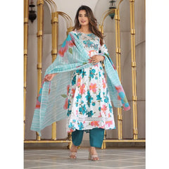 Women Printed Kurta Palazzo with Dupatta Set Readymade Kurti Pant Suit