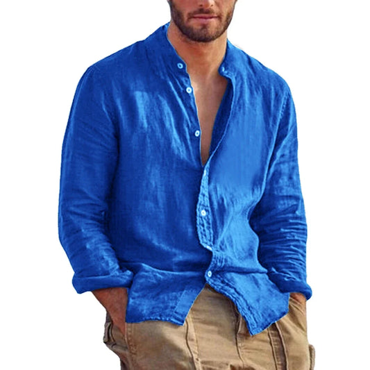 Men's Solid Color Long Sleeve Shirt Linen Cotton Shirts Trend