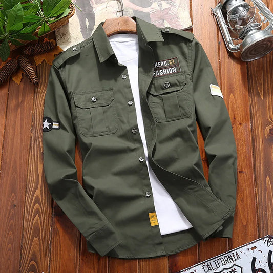 Men's Shirts Khaki Vintage Jacket Korean Shirt Cotton Casual Military