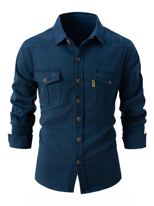 Cross-Border New Autumn And Winter Men's Shirt Fine Flow Cotton Casual